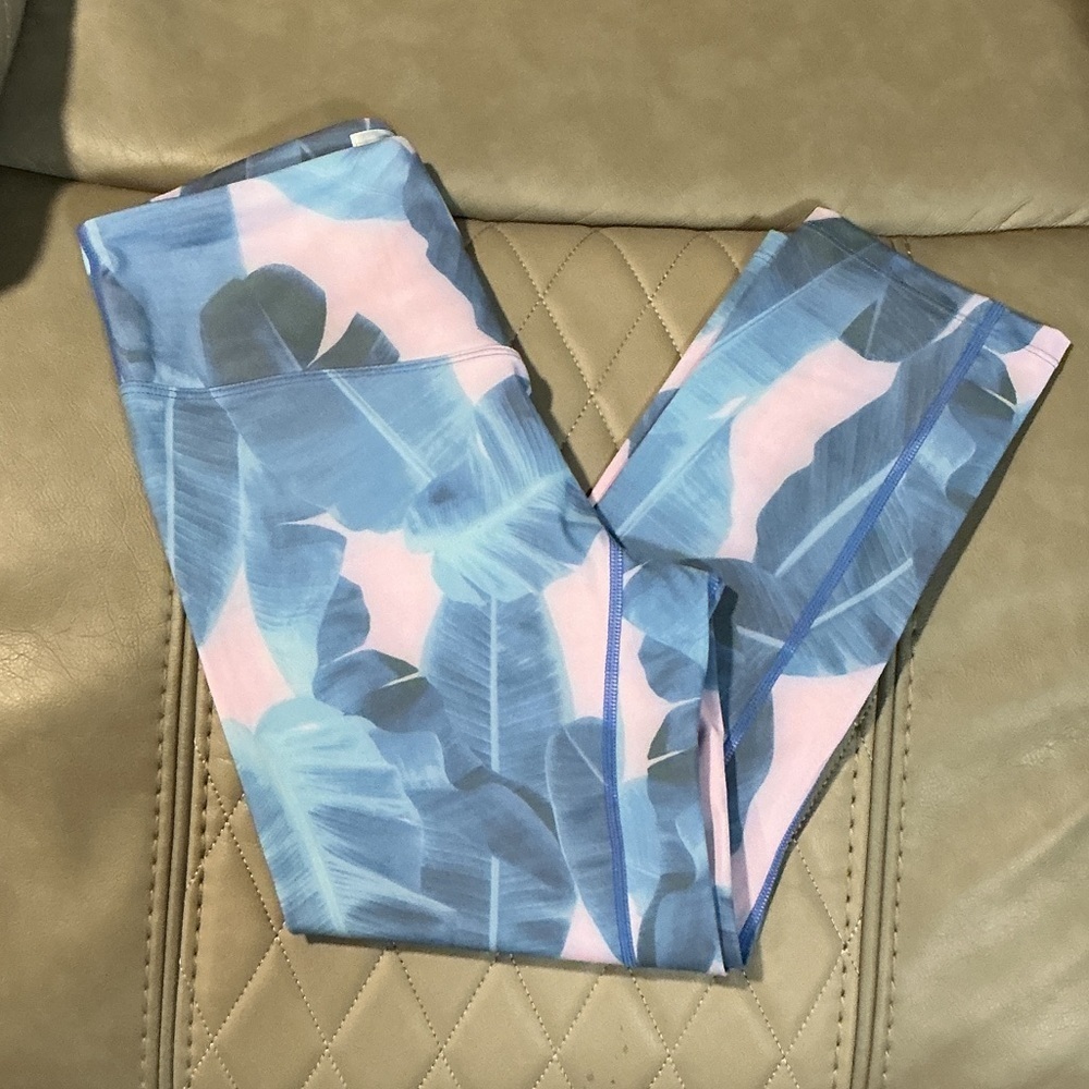 Buddy Love Blue and Pink Leaf Print Leggings